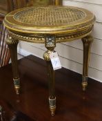 A Louis XVI design caned giltwood circular dressing stool W.45cm