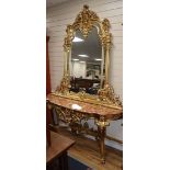 A Louis XV style carved giltwood marble topped console table W.175cm