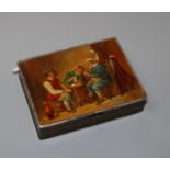 After Teniers. An enamelled snuff box 6 x 8cm