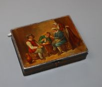 After Teniers. An enamelled snuff box 6 x 8cm