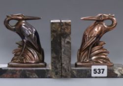 A pair of Art Deco Heron bookends height 12.5cm