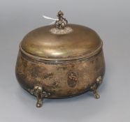 A Continental white metal biscuit box, cover original