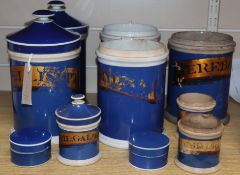 A quantity of porcelain chemist jars