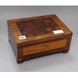 A 19th century rosewood and mahogany satinwood sewing box
