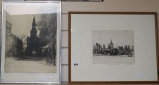 David Carr, two etchings, St. Pauls and Blackfriars and St. Mary le Strand, signed in pencil 20 x