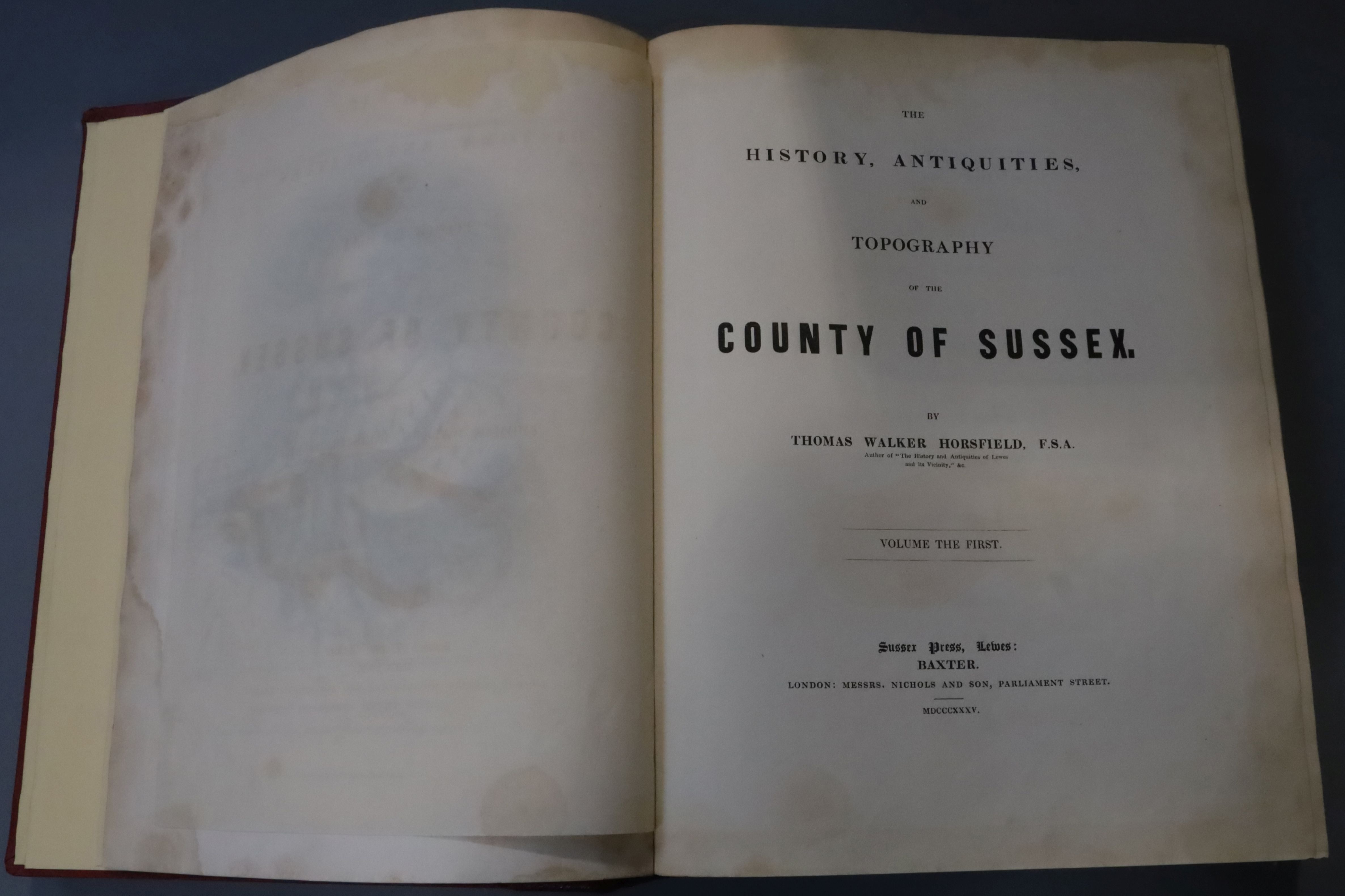 Horsfield, Thomas Walker - The History, Antiquities, and Topography of the County of Sussex, 2 vols, - Image 2 of 3