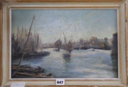 Frank L. Emanuel, (1865-1948) oil on canvas, harbour scene, signed 26 x 40cm