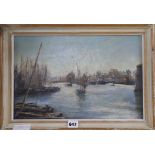 Frank L. Emanuel, (1865-1948) oil on canvas, harbour scene, signed 26 x 40cm