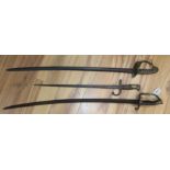 A Victorian naval sword, a Continental sword and a French bayonet