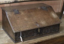 An early 18th century oak bible box W.72cm