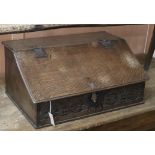 An early 18th century oak bible box W.72cm