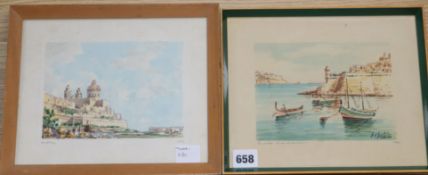 E. Galea, two watercolours, Medina and Sengila-Grand Harbour, signed 1962/76 13 x 18cm