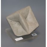 A French sandstone 'cube' sculpture, on perspex base