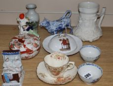 Two Caughley blue and white tea bowls and mixed ceramics