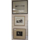 Joseph Gray, etching, Coastal landscape, signed and two wood engravings by C.W. Taylor, boat-