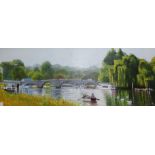 English School, oil on canvas, View of Richmond Bridge, monogrammed 30 x 80cm unframed