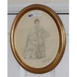 19th century Continental School, pencil and watercolour, Portrait of a seated lady, indistinctly