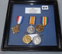 A set of three framed medals to Private D. Williamson and two other medals