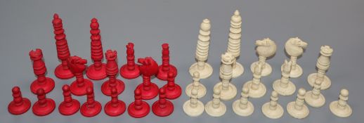 An ivory and stained ivory chess set