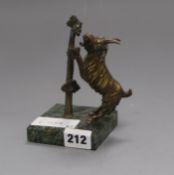 A bronze paperweight of goat stealing grapes height 14cm