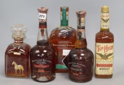 Five bottles of assorted Bourbon Whiskies including Sweet Mash, Four Grain, Ten High, Roch Hill