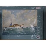 J. H. Powell, four watercolours, cabin cruisers and other pleasure boats at sea, signed 27 x 37cm
