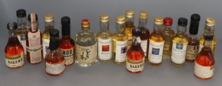A quantity of assorted miniature Whiskies, including Bourbon, Oak Cross and Compass box