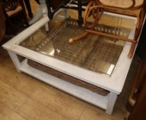 A large painted coffee table with basket W.125cm