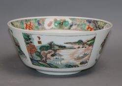 A 19th century Chinese famille verte bowl, with Kangxi mark diameter 22cm