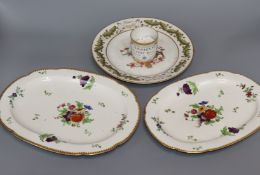 Two Chamberlains dishes, a crested plate and a coffee can