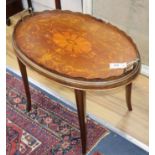 An Edwardian mahogany and marquetry inlaid tea tray, on later stand W.70cm