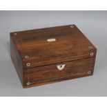 A rosewood mother of pearl inlaid sewing box