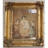 Victorian School, watercolour, Family group portrait of mother and children 28 x 22cm