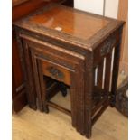A quartetto of Chinese carved hardwood tea tables W.53cm