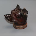 A treen dog's head inkwell height 8cm