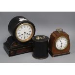 Two mantel clocks and a lacquer box