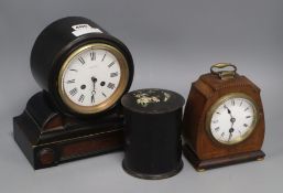 Two mantel clocks and a lacquer box