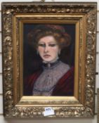 English School, oil on canvas, Portrait of an Edwardian lady, 35 x 24cm