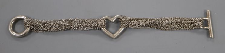 A Tiffany & Co sterling mesh chain link bracelet with central heart motif, 18cm.