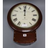 A Victorian drop dial fusee wall timepiece, marked Thomas Barnes, London dial 29cm diameter