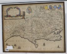 Blaeu, coloured engraving, Map of Dorcestria (Dorset), 38 x 50cm