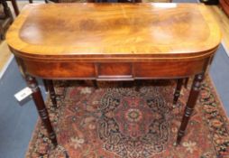 A George III inlaid mahogany card table W.92cm