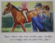 Four original postcard designs by Dudley and Taylor, - 'How far do you want to go, Darling?', 11 x