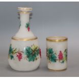 A Bohemian enamelled frosted glass decanter and matching beaker