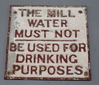 A Mill Water cast iron sign, c.1880 22 x 22cm