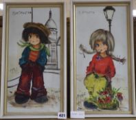 M. Geneie, pair of oils on canvas, 'Montmartre' signed and dated '79, 39 x 19cm