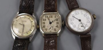 Three gentleman's wrist watches including Elgin and Richard 'Radio Stop'.