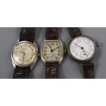 Three gentleman's wrist watches including Elgin and Richard 'Radio Stop'.