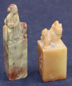 Two Chinese soapstone seals Tallest 10cm