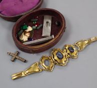 A Victorian pinchbeck and intaglio glass? set bracelet and other minor jewellery and silver etc.